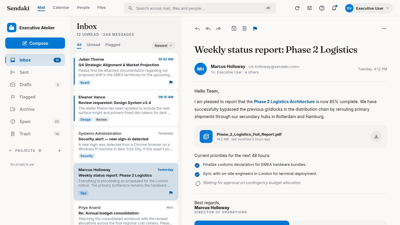 Workspace do Sendaki a unificar mail, calendário, pessoas e ficheiros